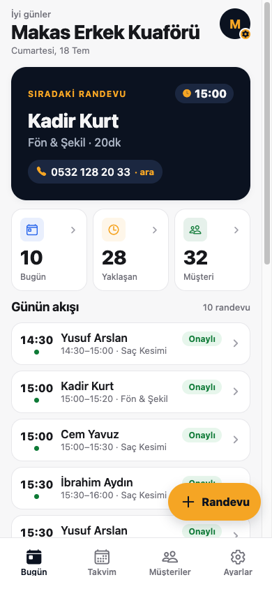 Vitrinhan mobil uygulaması — bugün ekranı