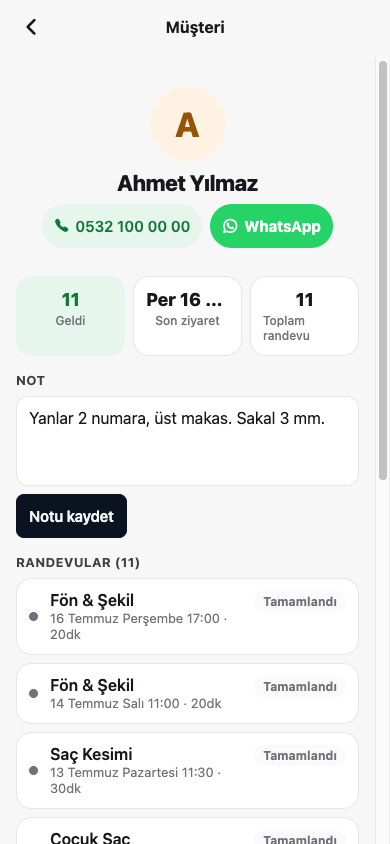 Müşteri geçmişi ve not