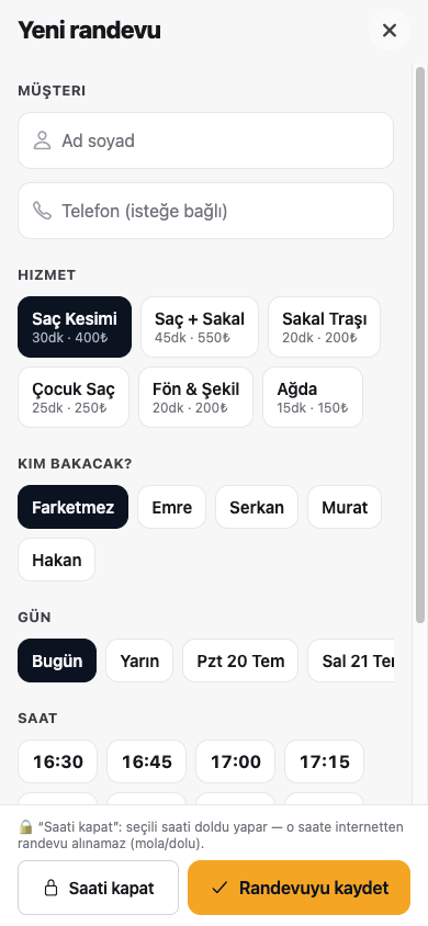Uygulamadan hızlı randevu ekleme